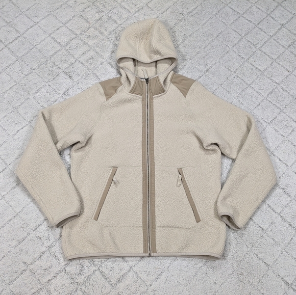 Merrell Jacket Women's L Beige Cream Flux Heavy Weight Sherpa Fleece Hood Zip - Picture 1 of 8